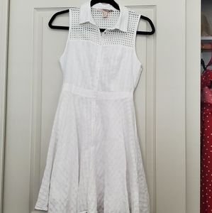 White A-Line Hidden Checkered Flowy Dress